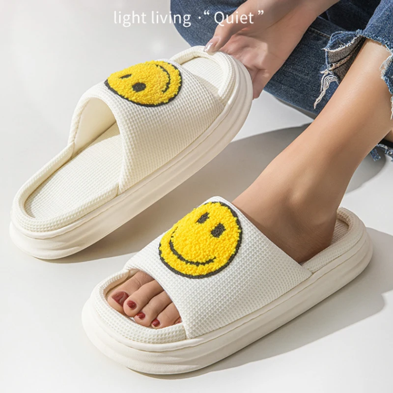 Lucyever Open Toe Smile Face Slippers Women Autumn Winter Cute Platform Home Slides Woman Comfort Thick Sole Couples Shoes 45