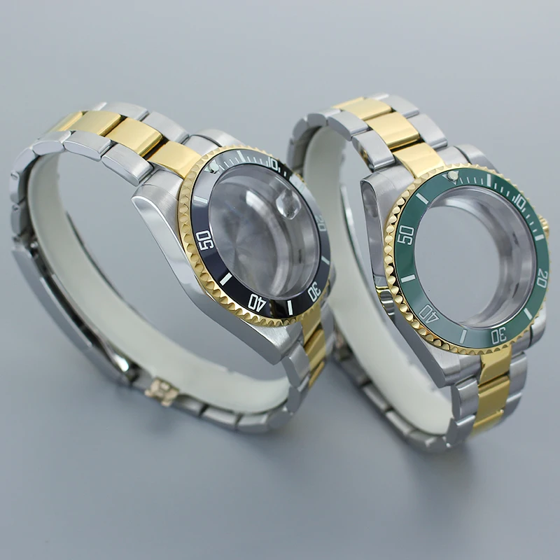 40mm Watch Cases bands NH35 parts Sapphire Ceramic beze For Seiko NH35 NH36 8215 2824 Movement Silver Gold Watch Case Submariner