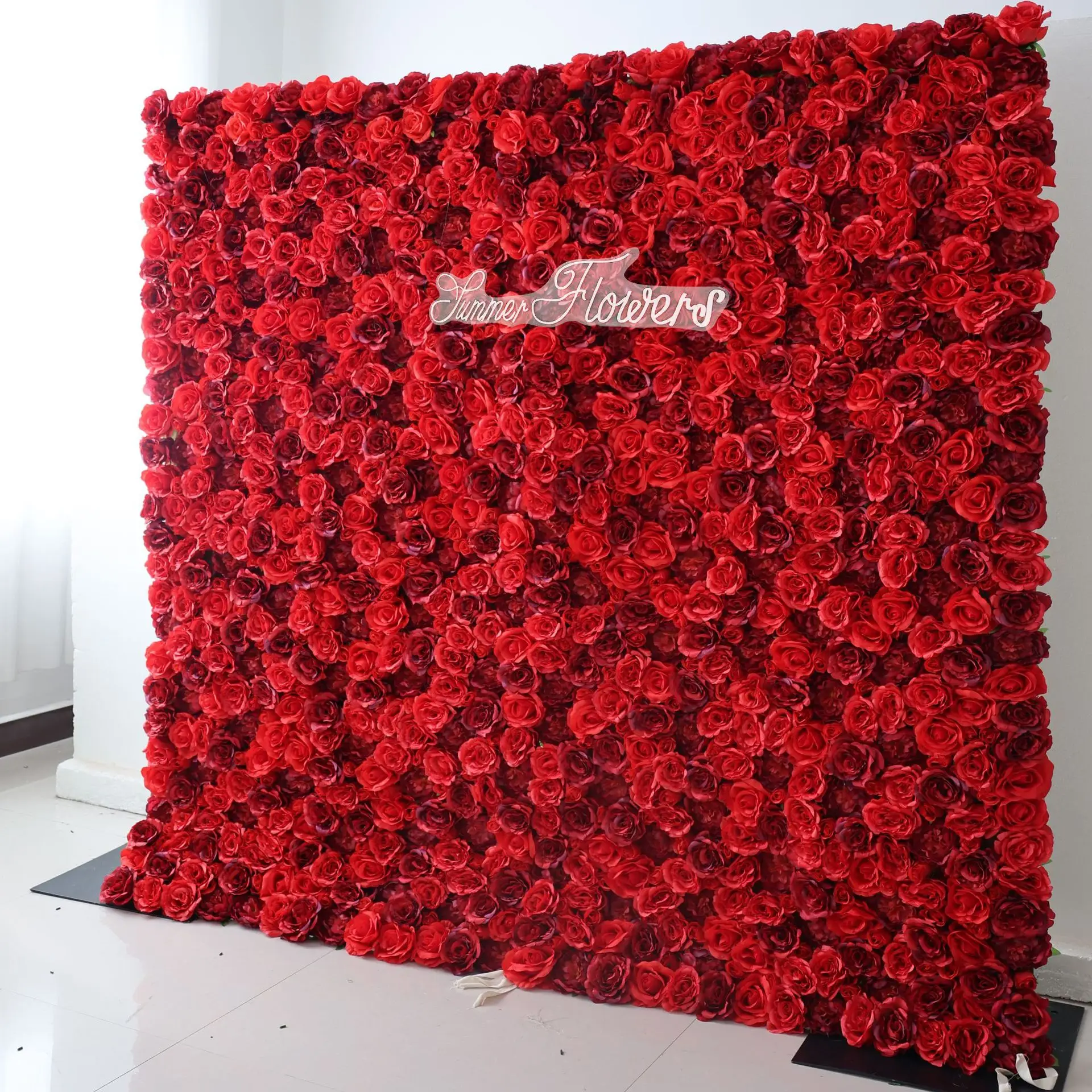 3D wine red rose Peony artificial plant flower wall fabric Outdoor wedding background decoration Birthday party event layout