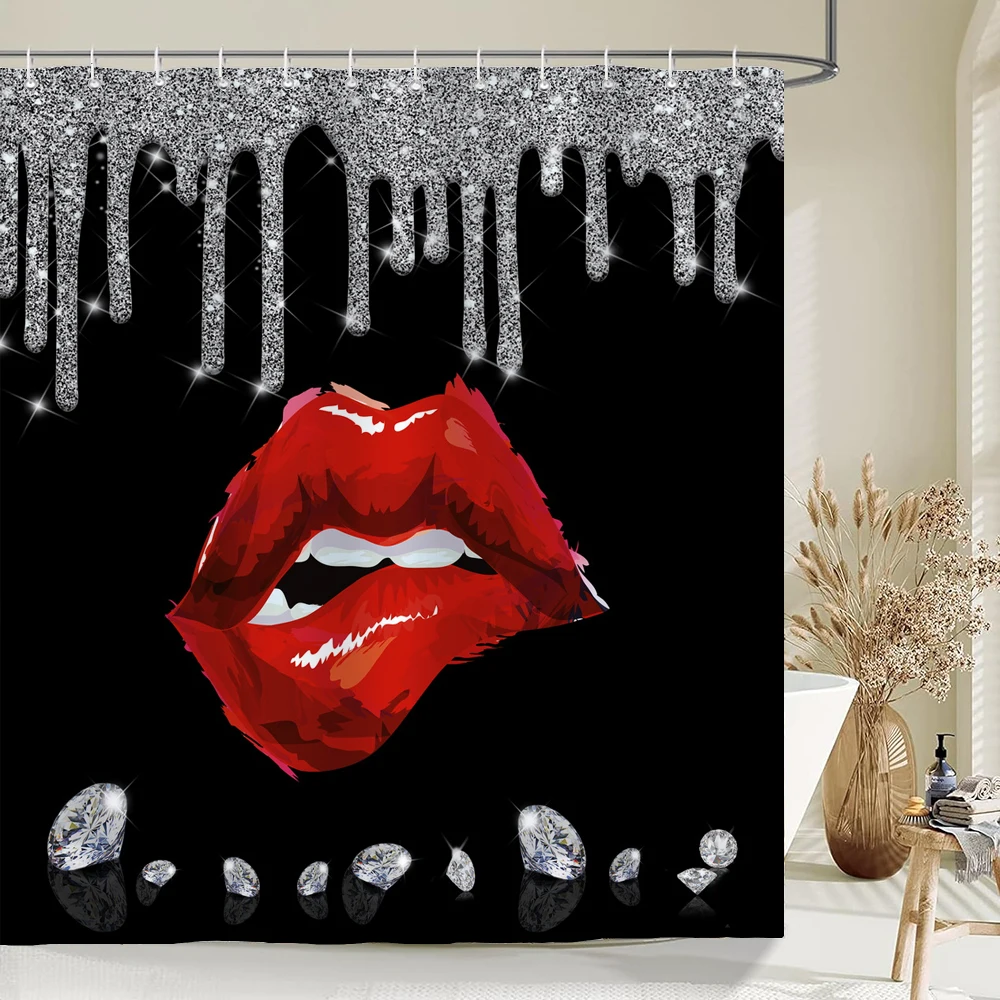 

shiny red lips and perfume cosmetics shower curtain waterproof cloth bathroom curtain bathroom water-blocking partition curtain