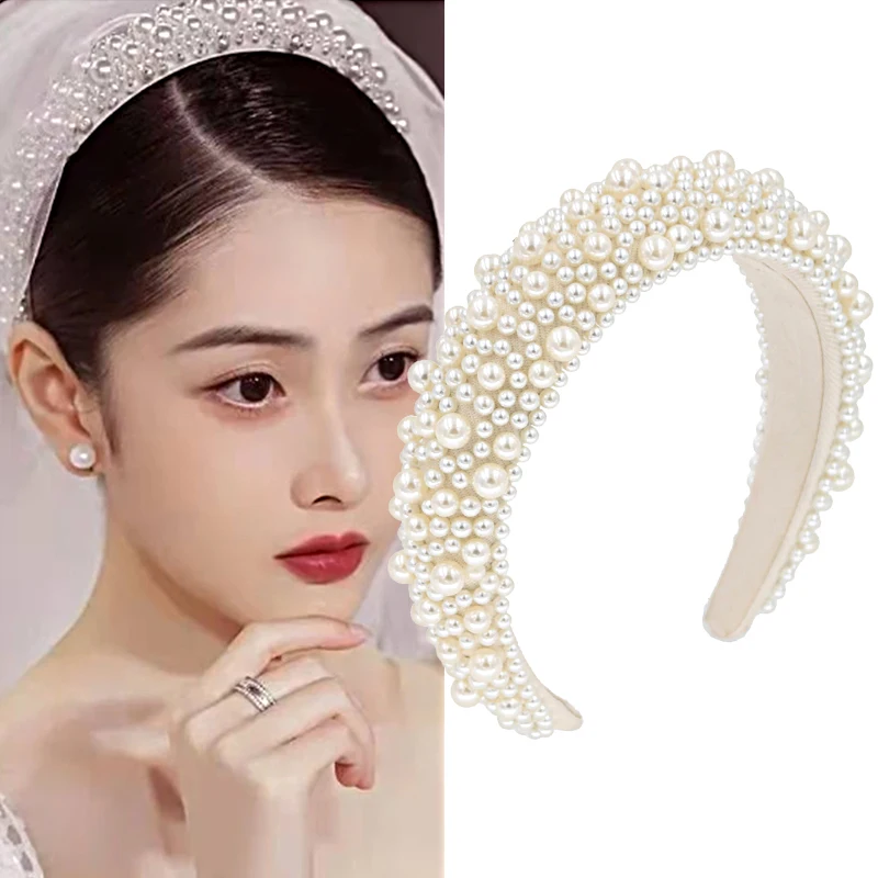 

Wedding Imitation Pearl Hairband Baroque Sponge Multicolor Wide Edge Banquet Party Light Luxury Elegant Romantic Accessories