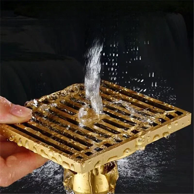 10x10cm Solid Brass Floor Drain, 2-in-1 Universal Anti-Odor Shower Trap, Thickened Drain Core with Filter Cover