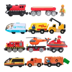 Wooden Track Electric Locomotive Magnetic Train Carriage Toys All Brands Wooden Train Track Toys Road Rescue Set Education Toys