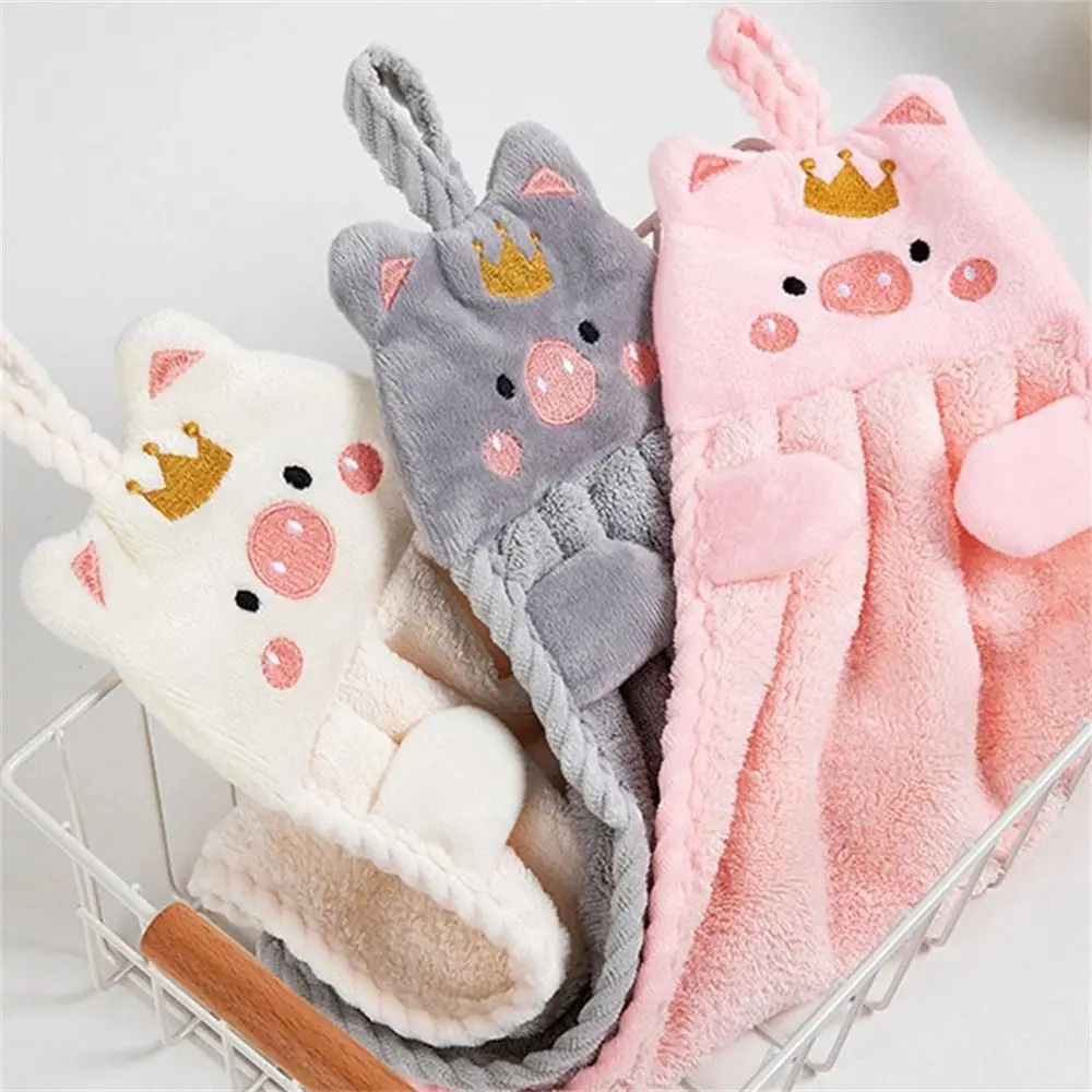 Soft Korean Style Mounted For Household Wall Cartoon Pig Handkerchief Embroidery Hand Towel