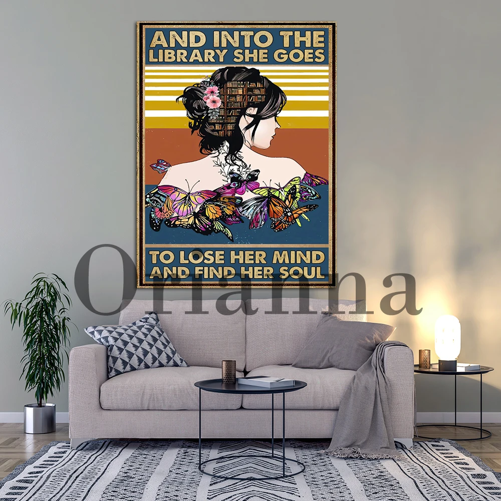 Into The Library I Go To Lose My Mind And Find My Soul Painting, Love Reading Book Hd Print Vintage Wall Art Decor Canvas Poster