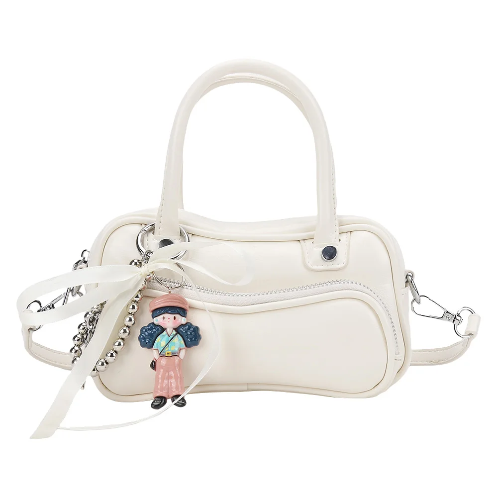 

Women PU Stylish Crossbody Bag Adjustable Strap Trendy Messenger Bag with Cute Pendant Simple Carrying Bag Outdoor Sling Bag