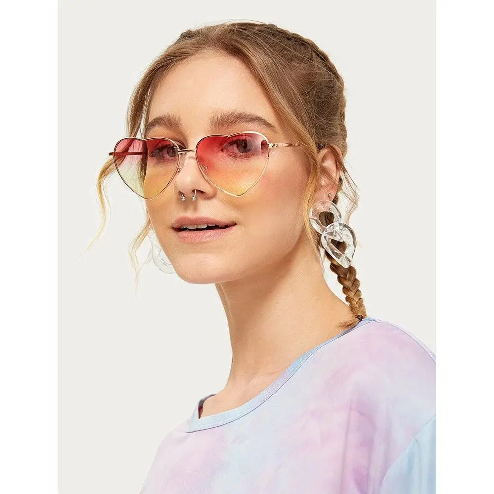 Fancy Dress Ocean Lenses Outdoor Goggles Sun Glasses Metal Frame Heart Shaped Sunglasses Gradient