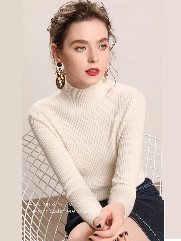 Korea Autumn Winter Women Pullover Sweater Fashion Half Turtleneck Knitted Female Jumper Long Sleeve Winter Soft Elastic Tops