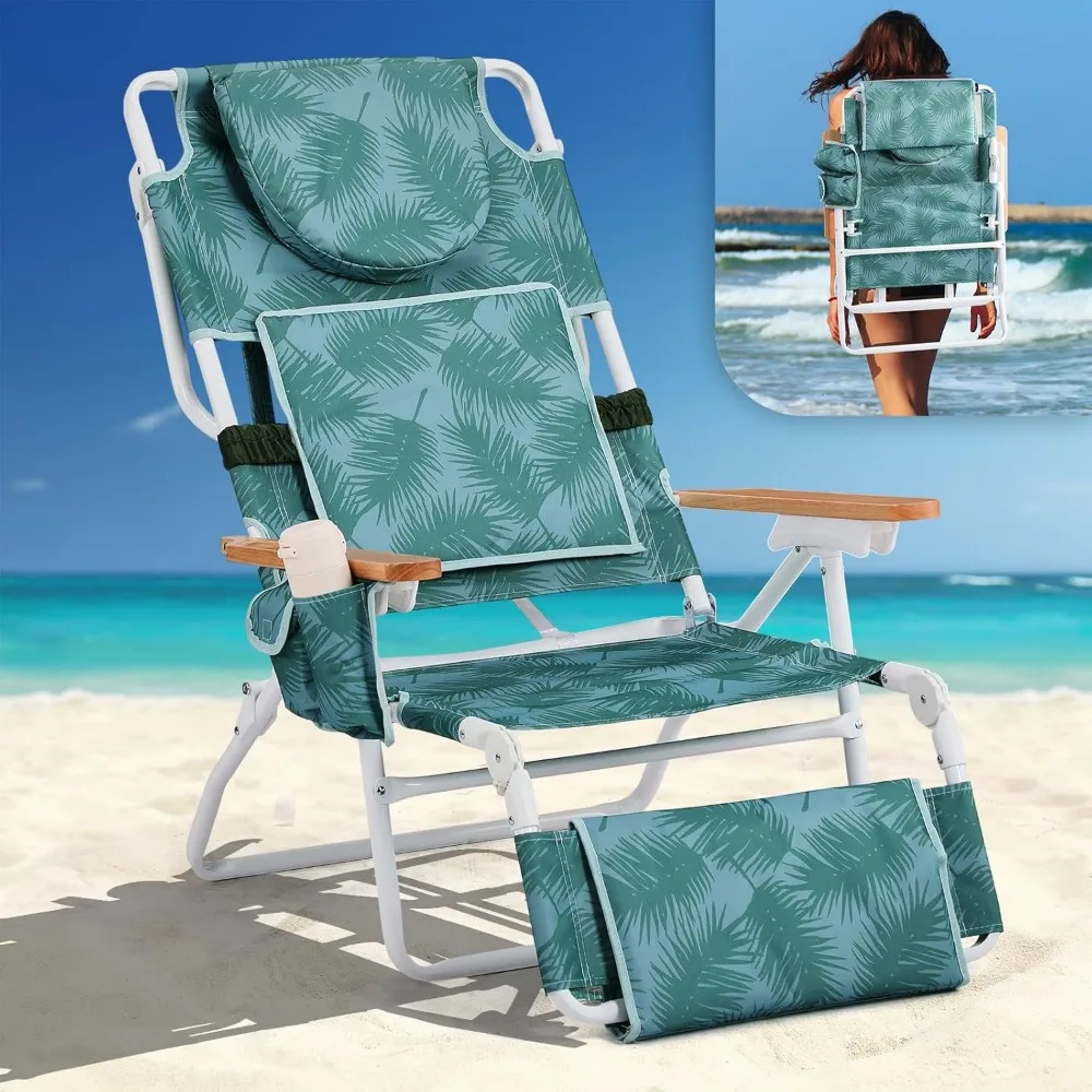 

Deluxe 3 in 1 Beach Chair, Tanning Chair with Face Hole, Portable Reclining Lounge with Foot Rest, Cup Holder and Storage Bag，B