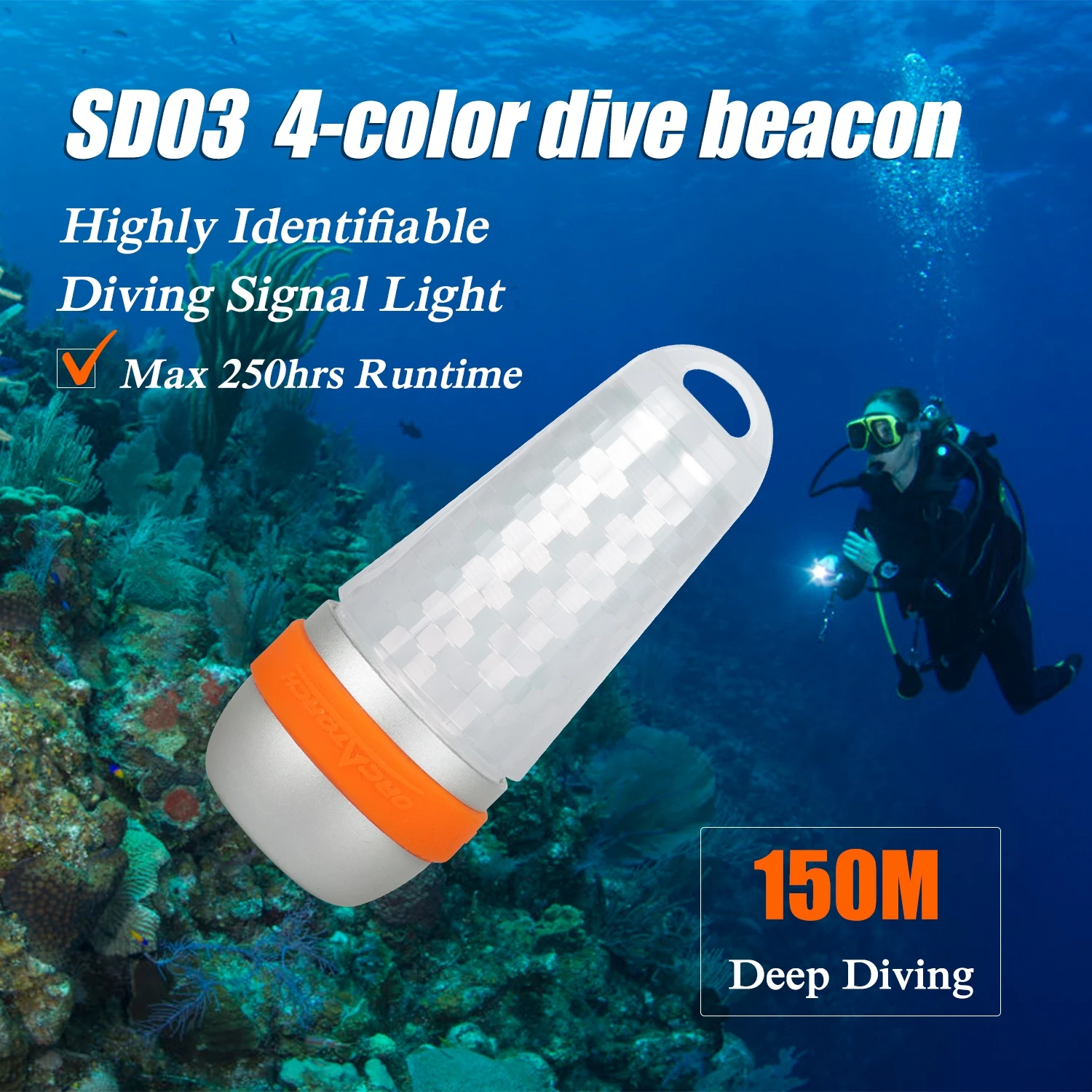 

ORCATORCH SD03 Mini Diving Strobe Signal Light Powerful LED Underwater Lantern Scuba Beacon EDC Marker Light 8 Modes Dive Torch