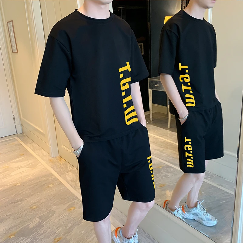 

Summer Casual Loose Men's orts Set ort Sve T-irt Trendy Brand Beachwear Five-Quarter Length Spor Straight Leg Fit