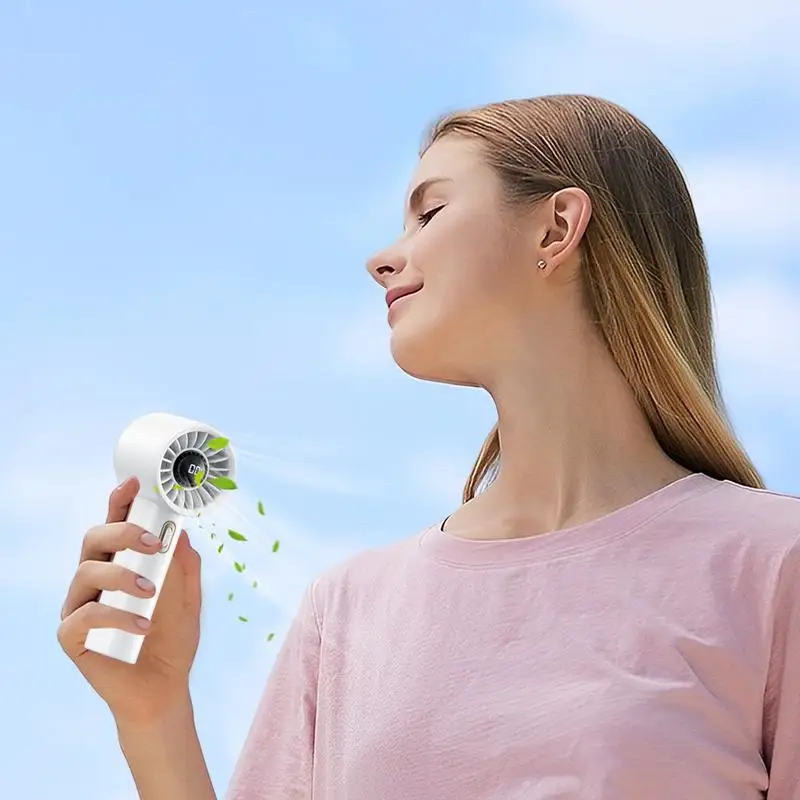 Portátil Handheld Cooling Desk Fan, Fãs de bolso com display LED, Ventilador de viagem pessoal, Velocidade ajustável, Poderoso