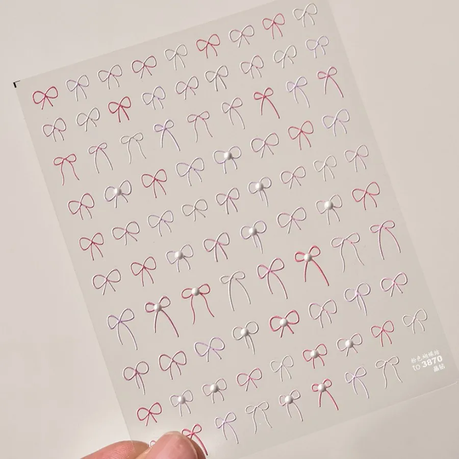 日本の黒い蝶ネクタイステッカー,ネイルデコレーション用,白,ピンク,ミニリボン,ネイルスライダーデカール,レース蝶ネクタイ,粘着アクセサリー,DIY, 1個