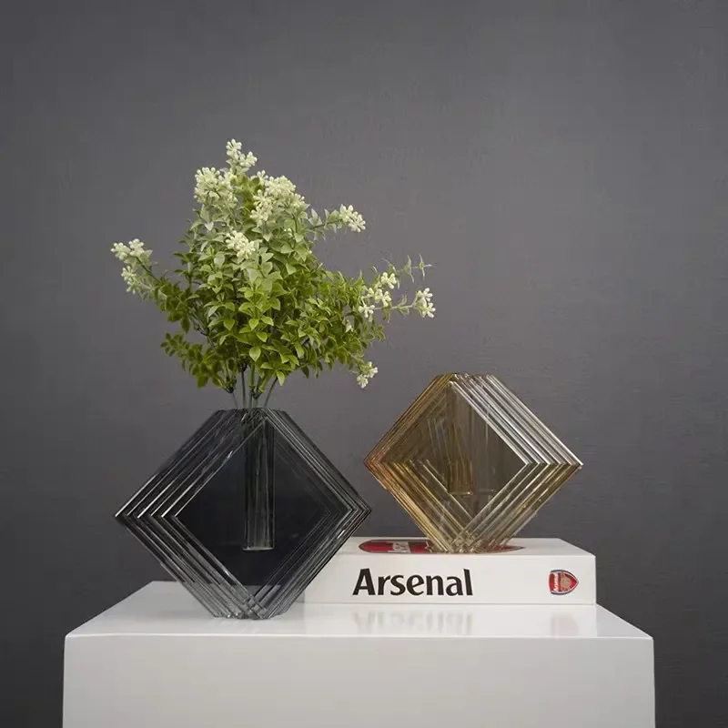 Modern Transparent Crystal Stacked Vase Minimalist Home Decor Ornament for Living Room Dining Table Centerpiece Soft
