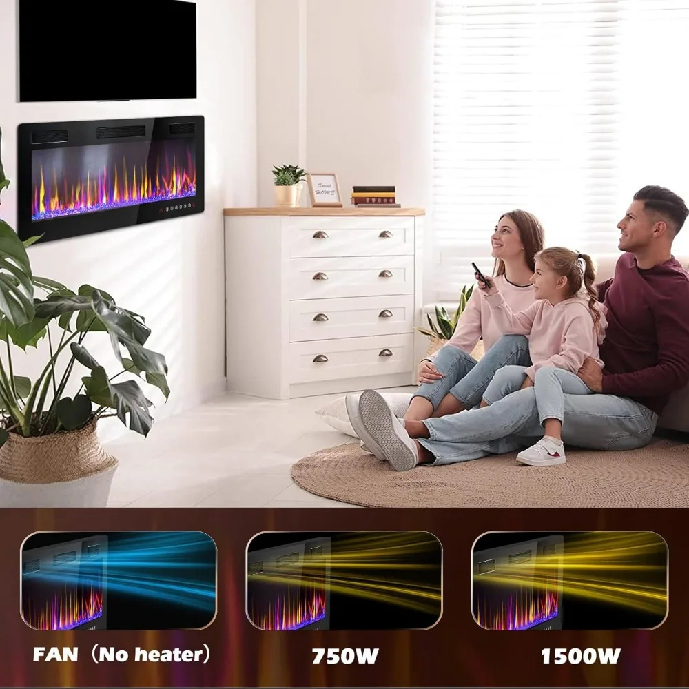 Calentador de chimenea lineal eléctrico montado en la pared de 30 pulgadas con control de pantalla táctil, 750/1500W, diseño empotrado para decoración moderna del hogar