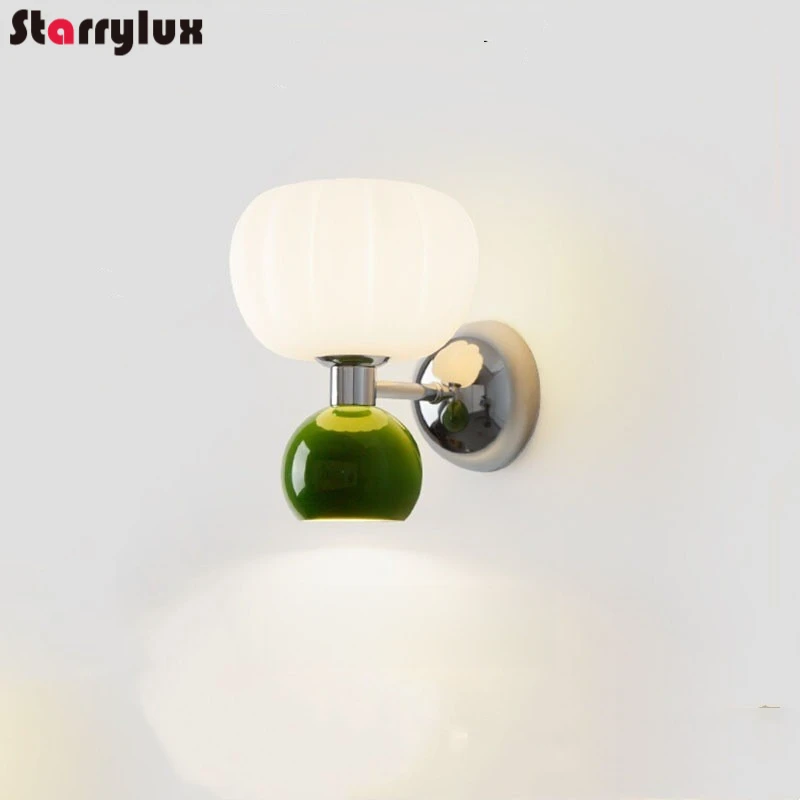 

French Cream Pumpkin Wall Light Bedside Sconce Living Room Corridor Decor Vintage Boho Lamp
