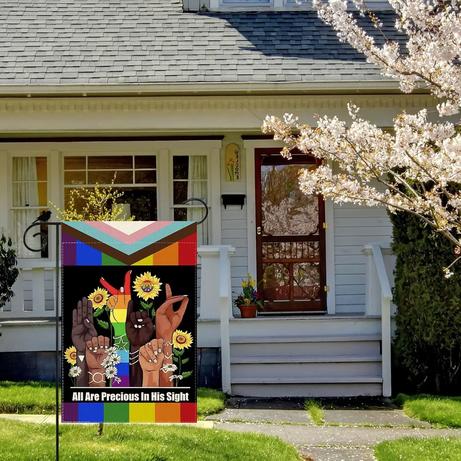 All Are Precious In His Sight Rainbow Flowers Pride LGBTQ Garden Flag Inclusion Lesbian Gay Bisexual Transgender Equality Ya IIC