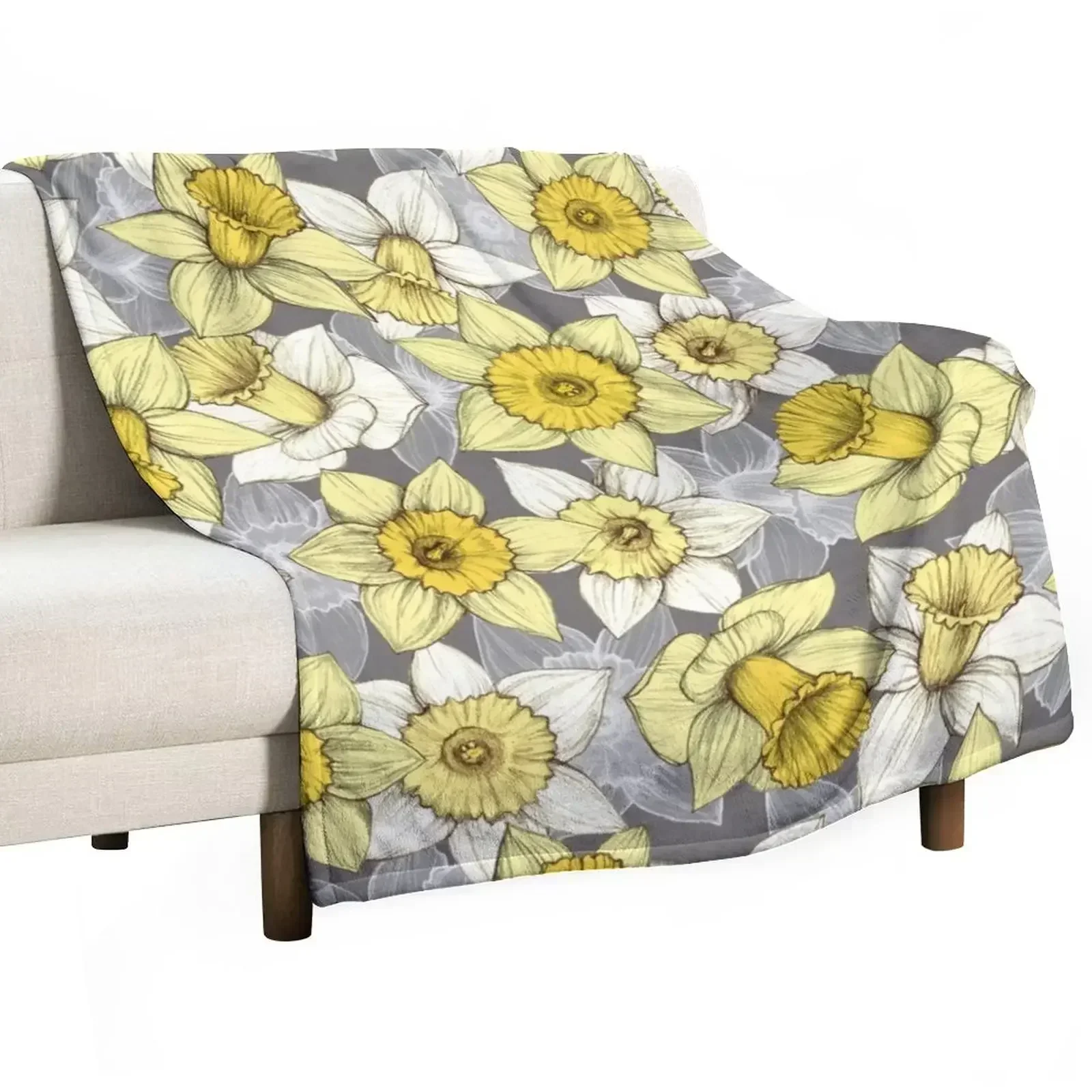 

Daffodil Daze - yellow & grey daffodil illustration pattern Throw Blanket Decoratives Hair For Sofa Thin Blankets