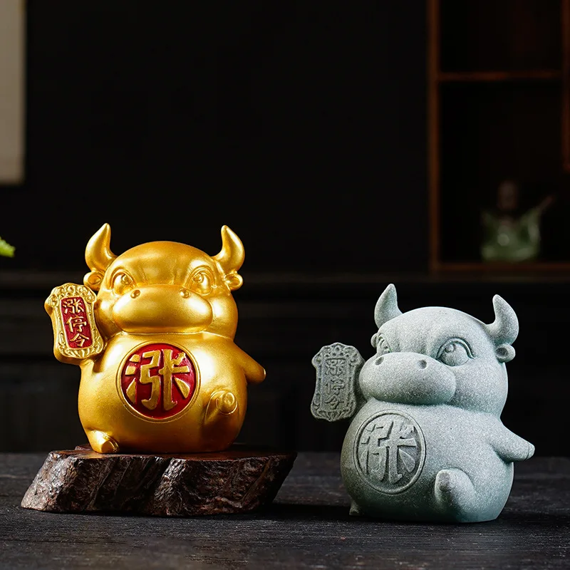 

Green Sandstone Chinese Zodiac Cow Desktop Fine Tea Carve Decoration National Style New Chinese Style Home Decoration Mascot Aus