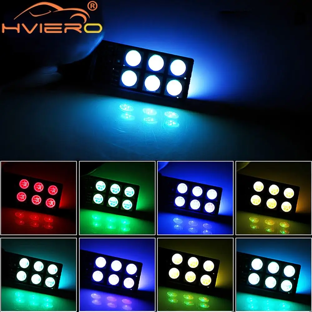 2X Auto Interior Decoration LED T10 W5W Atmosphere Car Light RGB Remote Controller Colorful Reading Door Side Marker Tail Backup