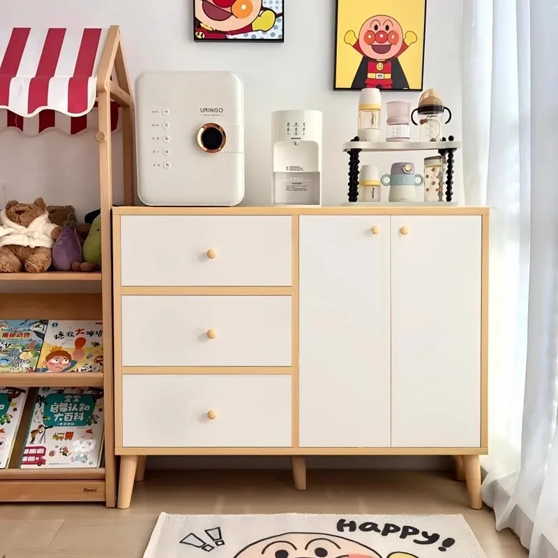 Side cabinet integrated against the wall Cream wind kitchen shelf Living room tea cabinet Storage cabinet Bucket cabinet