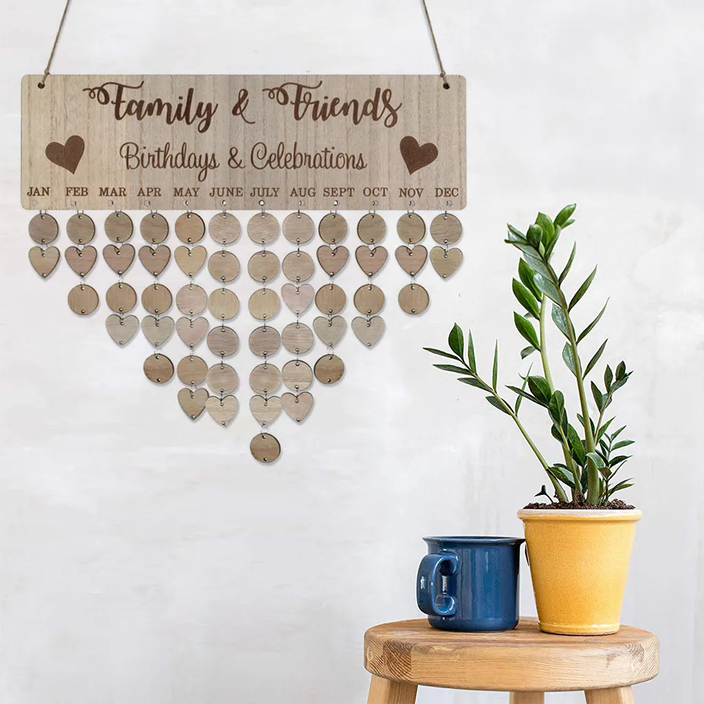 Calendar Birthday Family Board Hanging Wooden Wall Reminder Plaque Diy Personalized Wood Gifts Date Reminding Home Decor Tags