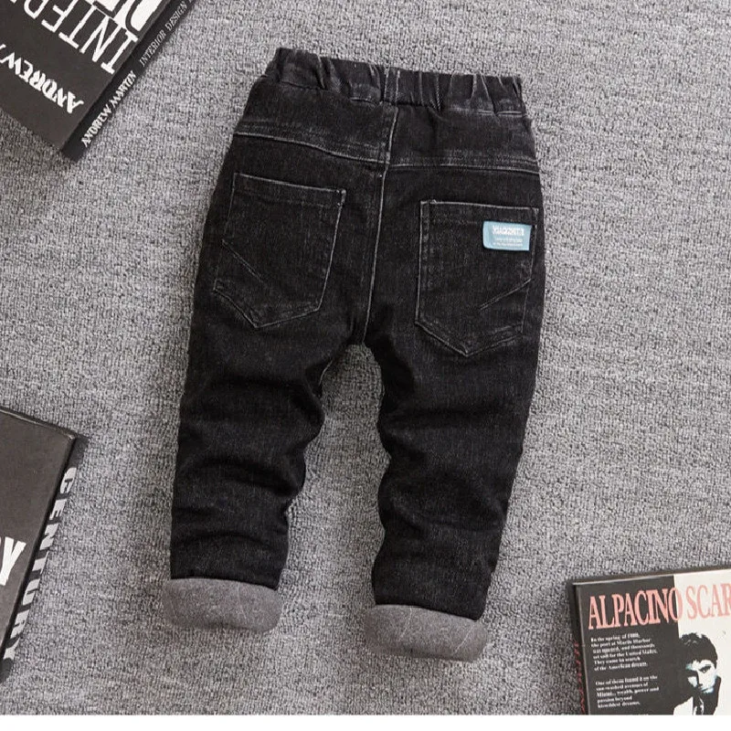 Winter Baby Trousers Boys\' Jeans Children\'s Pants Thick Cotton Plish Black Pants Kids Teen Snow Trousers Warm Baby Toddler Jeans