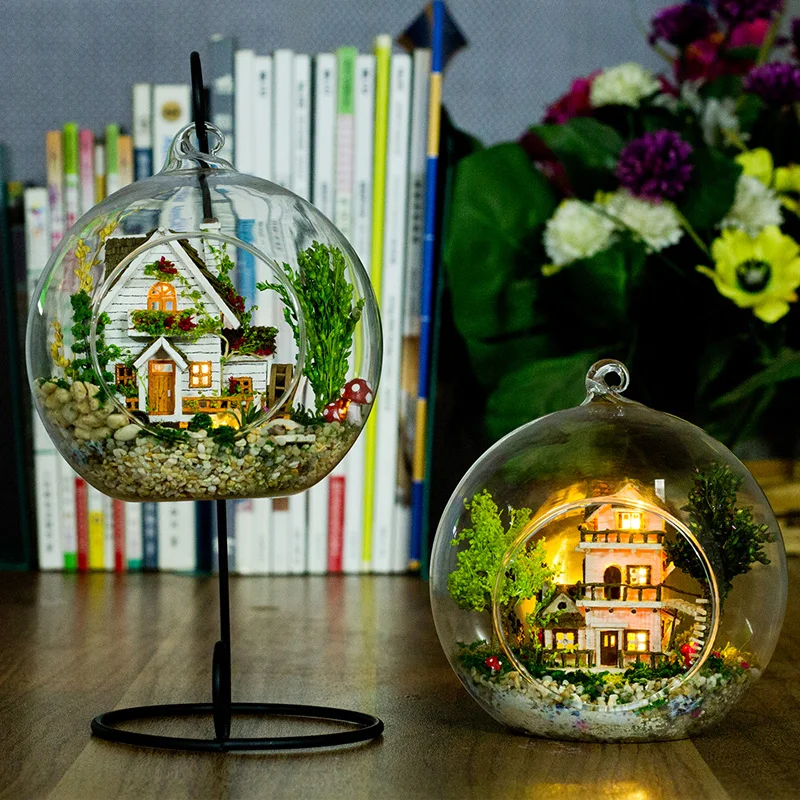 DIY Wooden Doll House Miniature Kits With Furniture Norwegian Tree House Glass Ball Casa Dollhouse Toys for Girls Xmas Gifts