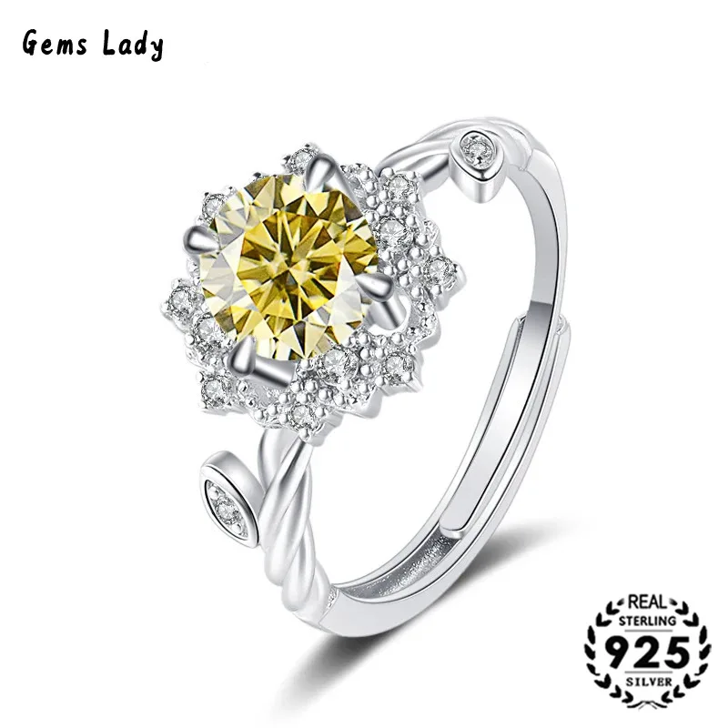 

Gems Lady Fashion Silver s925 1ct D Color Moissanite Flower Gemstone Ring, Best Choice for Valentine's Day Anniversary Gift