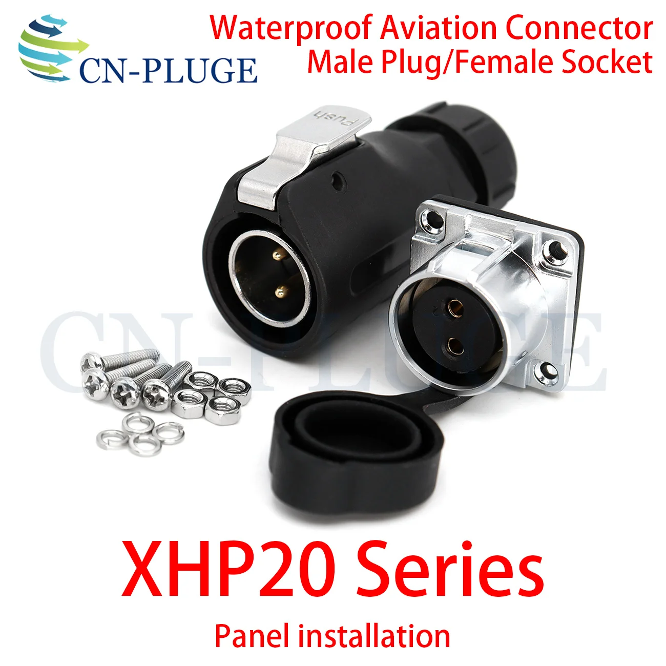 XHP20, IP67 2 3 4 5 67 8 9 10 12-Pin Waterproof Electrical Connector, 20mm Aviation Square Panel Mounting Male Plug