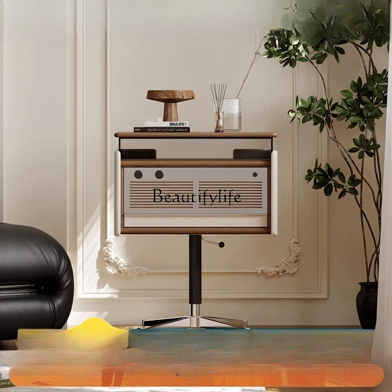 French retro mobile solid wood trolley coffee table side cabinet can be lifted and lowered, side table