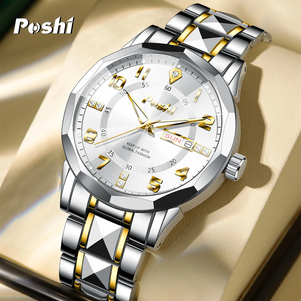 

POSHI Top Quartz Watch Fashion Men's Wristwatch With Date Week Simple Business Original Brand Luxury Clock