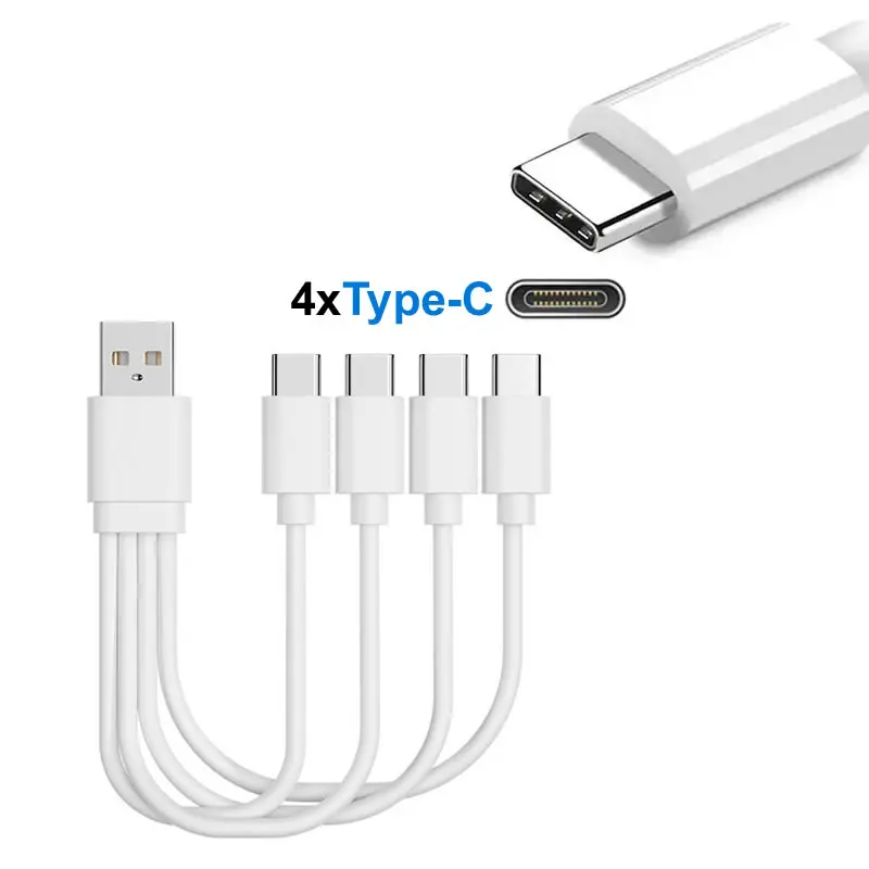 20cm Short USB Multi Charging Cable 4 in 1 Multiple Type C / Micro USB Charging Cord 4Port USB C Splitter Cable 5V 2A