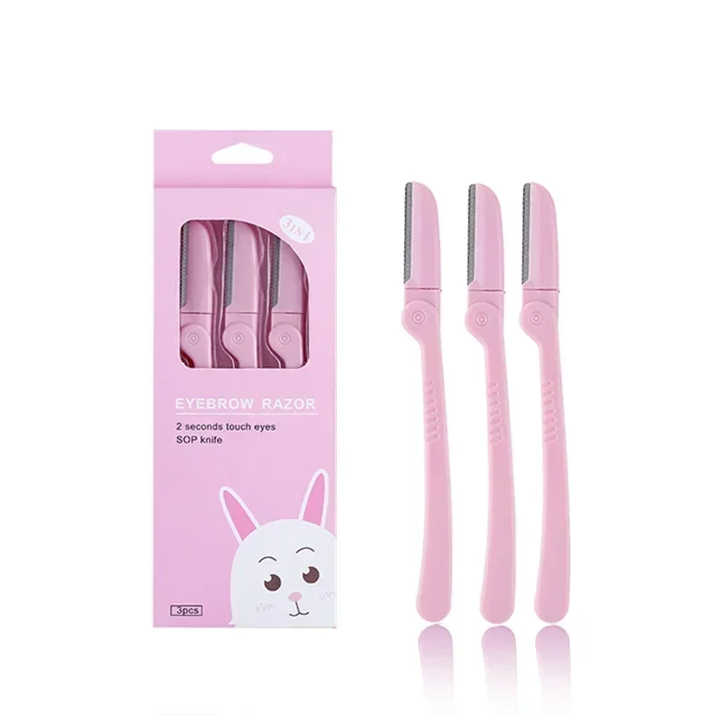 Herramientas de Maquillaje, Cuchillas de Belleza, Moldeador Facial, Depilador de Ojos, Juego de 3 Piezas de Acero Inoxidable, Recortador de Cejas Plegable Rosa, Depiladora de Axilas