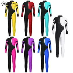 Kids Girls Gymnastics Jumpsuits Rhinestone Overalls Unitard Dancewear Leotards Bodysuit Skating Ballet Dance Performance Costume