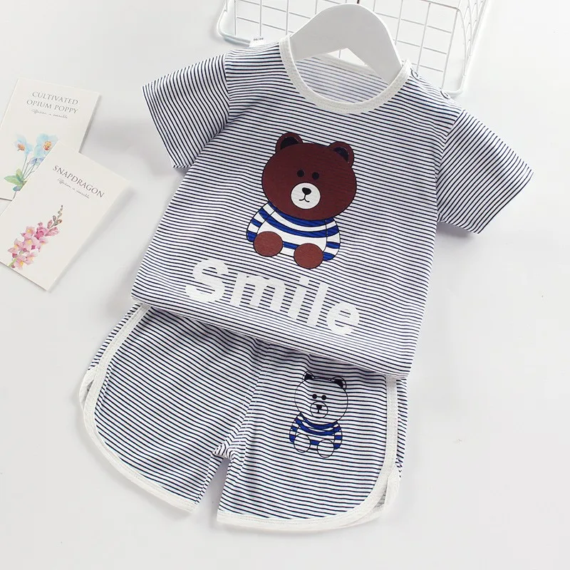 Kids Girls Stripe Short Sleeved T-Shirt+Shorts 2-Piece Children Baby Cotton Clothing Set Tracksuit Outfit Suit For 1-5 Years Old