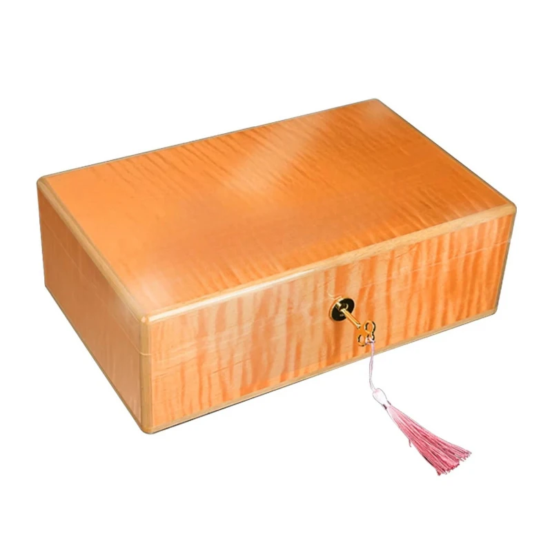 New High-Gloss Stained Veneer Patchwork Pattern Box With Safety Cedar Wood Cigar Humidor