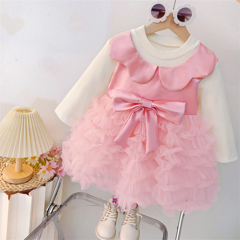 

Wholesale Girls Princess Dress2025New Bowknot Mesh Dress for Toddlers and Young Children, Birthday Dress, Spring and Autumn Outf