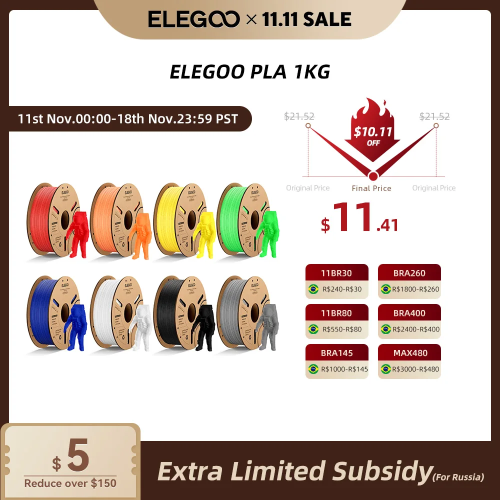 ELEGOO 1kg 1.75mm PLA Filament Plastic 3D PLA for 3D Printer Consumables Material for FDM 3D Printer NEPTUNE 3 PRO NEPTUNE 4