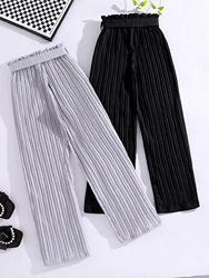 Spring and autumn girl fashion pit strip loose straight leg loose wide leg casual pants 2 pieces