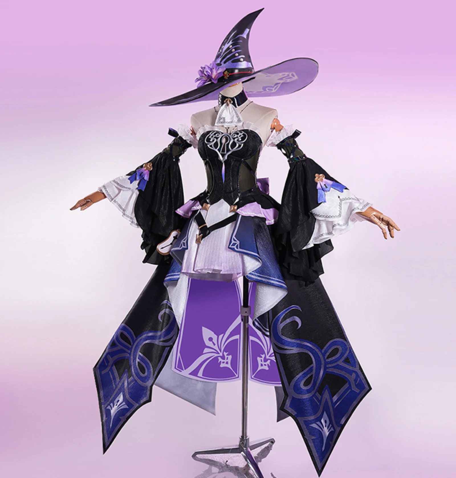 Genshin Impact Women's Cosplay Costume Black Swan Purple Witch Dress With Witch Hat Detachable Sleeves Choker for Comic Con