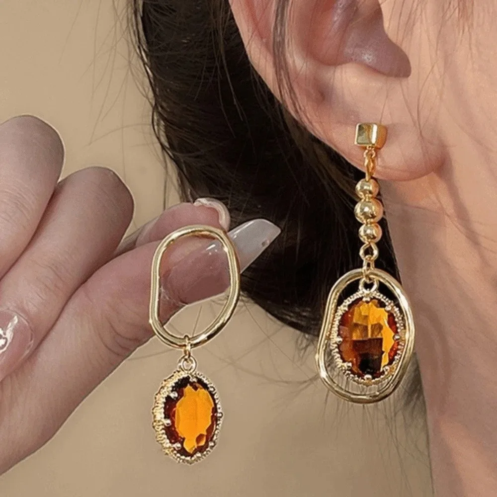 Fashion Charm Drop Dangle Earrings Zircon Elegant Asymmetric Earrings Gold Alloy Vintage Earrings Evening Wear