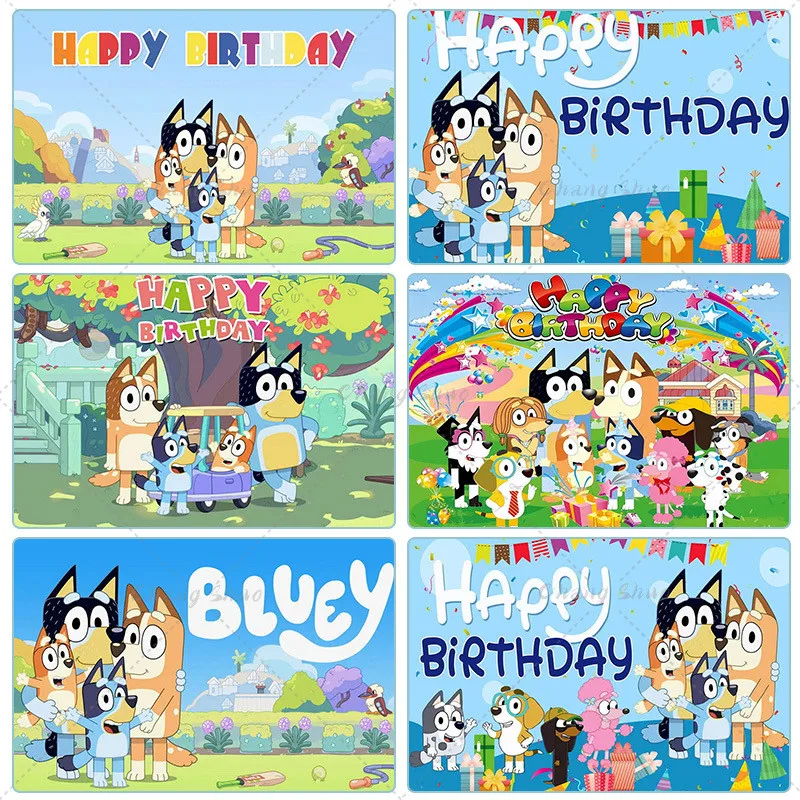 Moose Bluey 150x90cm Birthday Background Banner Anime Bluey Bingo Family Children's Birthday Party Decoration Background Cloth