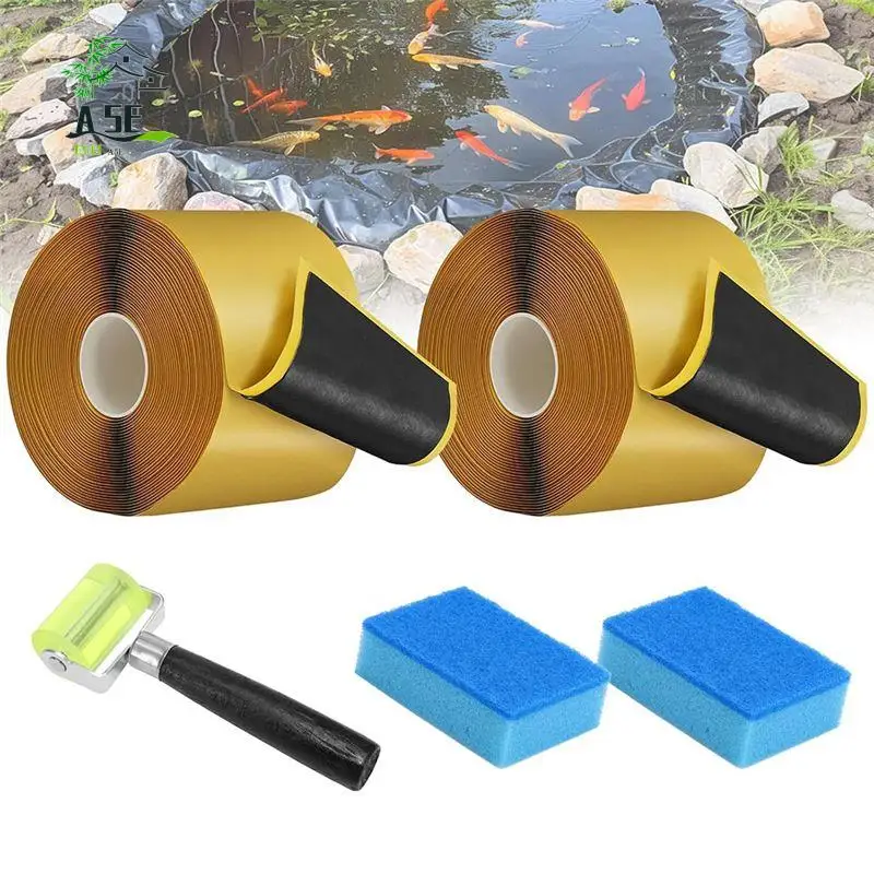 

A05E-Pond Liner Seam Tape, Waterproof Seam Tape And 2 Pieces Sponge And Roller, Self Adhesive Repair Tape For Pond Liner Roof