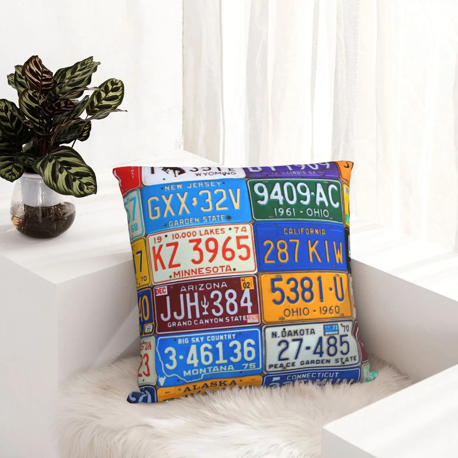 License Plates Of The USA Car Pillowcase Soft Polyester Cushion Cover Decorations Throw Pillow Case Cover Home Zippered 40X40cm