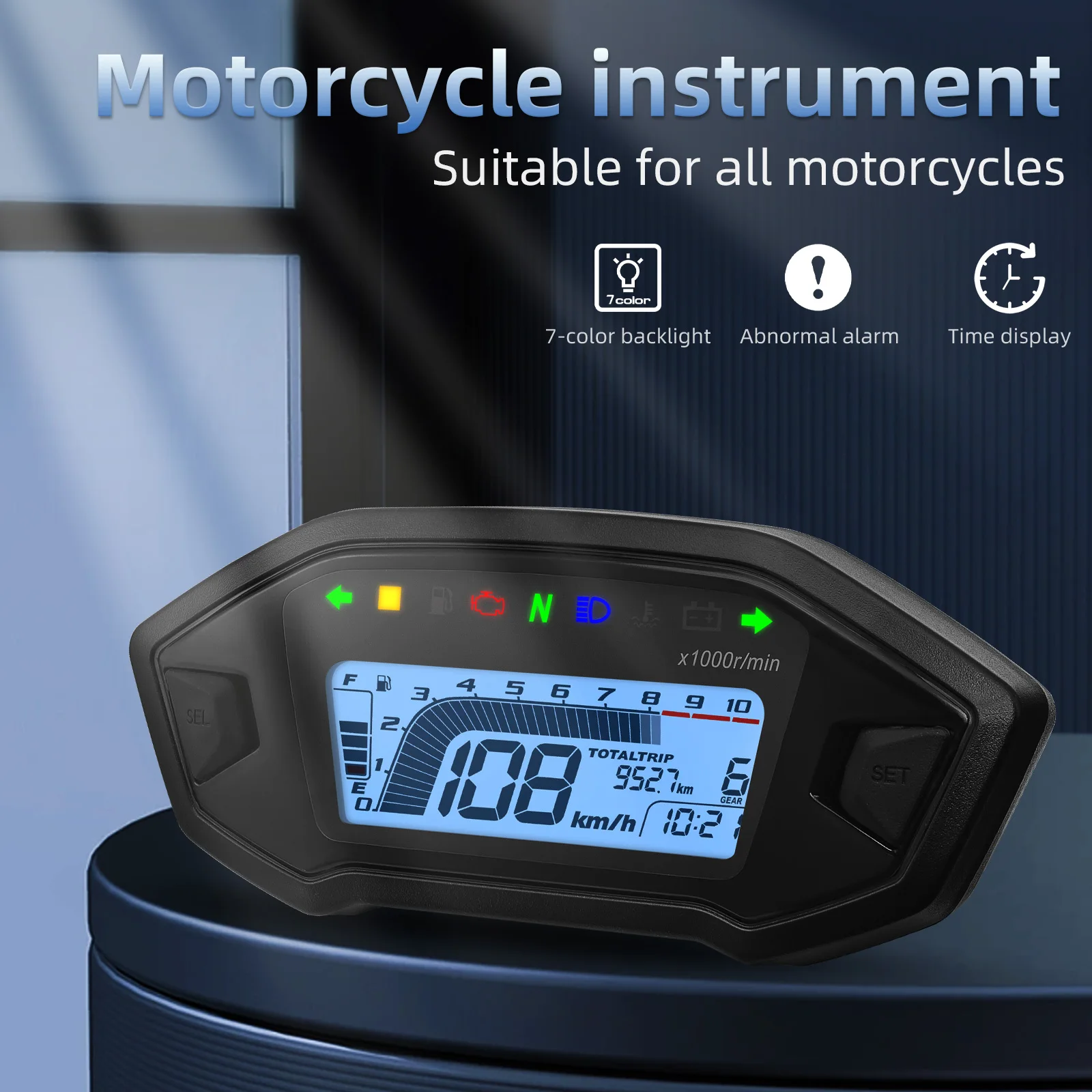 MotorcycleDigital Speedometer Tachometer Instrument  Dashboard Panel Motorcycle LCD Display 10000RPM for 2-4 Cylinder 7 Colors