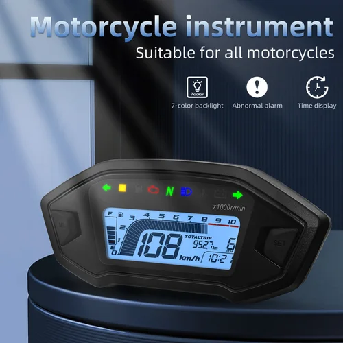 Imagen 2 del producto Velocímetro Digital para motocicleta, tacómetro, Panel de tablero de instrumentos, pantalla LCD de motocicleta, 10000RPM para 2-4 cilindros, 7 colores