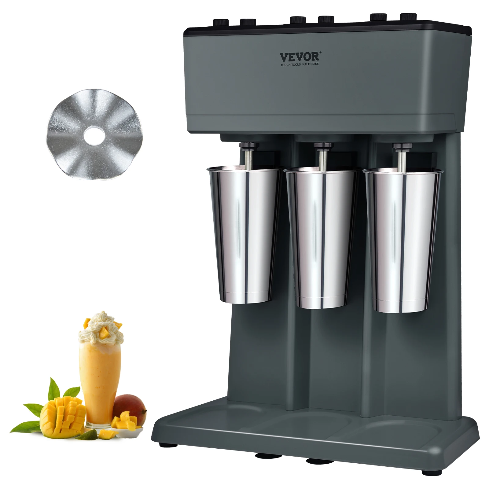 VEVOR Batidora Eléctrica Para Batidos de 3 Cabezales Batidora 1125 W 3 Velocidades de 15000/18000/21000 rpm 3 Tazas de Acero Inoxidable 820 ml Para Hacer Bebidas Batidos Té con Leche Barra Casera