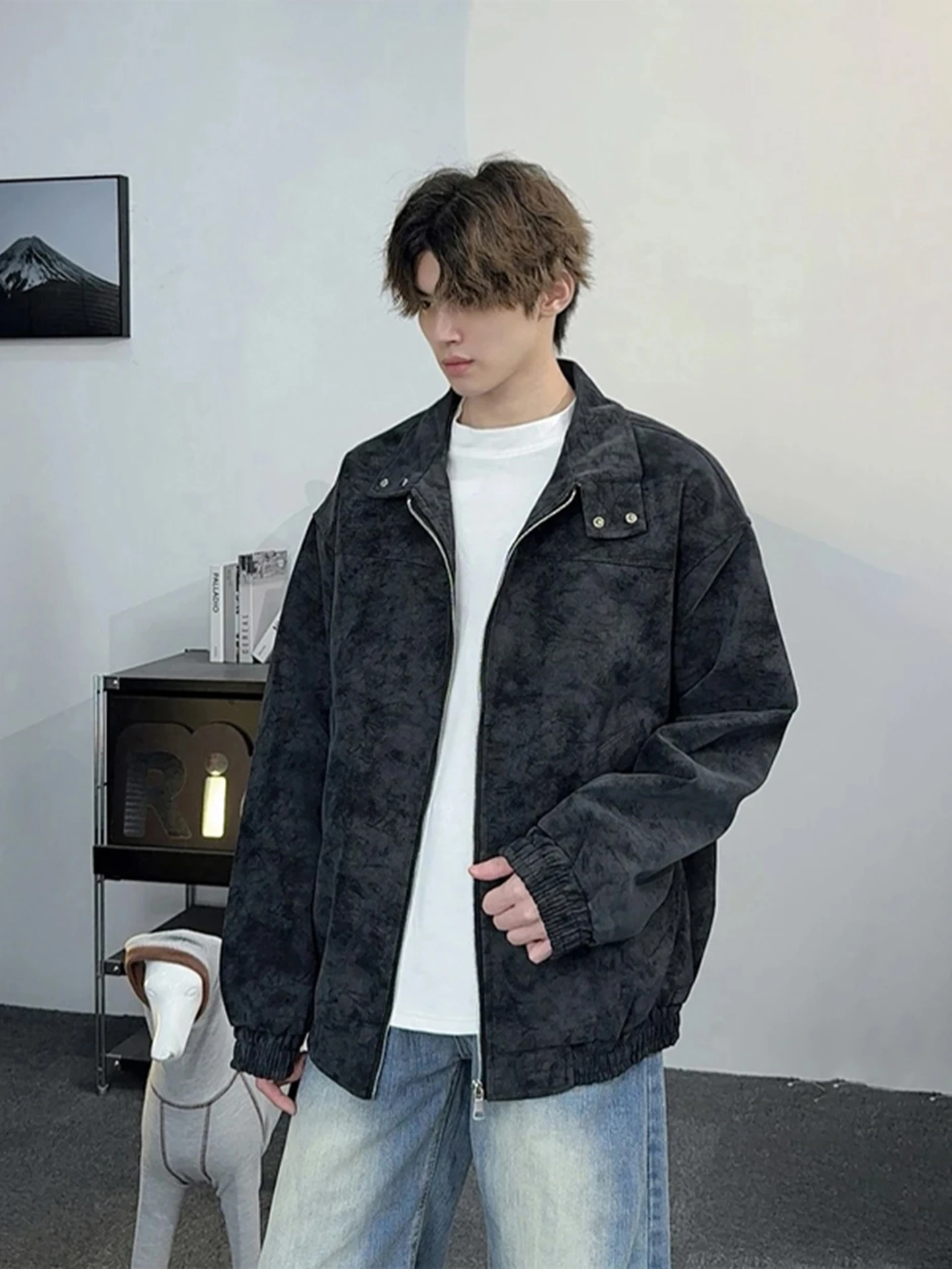 

Мужская осенняя кожаная куртка-бомбер в американском стиле, мотоциклетная куртка-харрингтон, бейсбольная куртка с эффектом высококачественного исполнения, стильная и крутая.