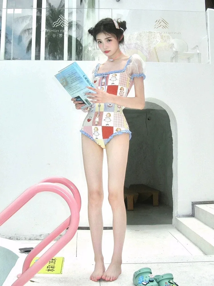 Y2k Style américain nouveaux tenues de maillots de bain doux nouveau Plaid licou cravate sans manches Sexy taille haute combinaison été 2025 nouveau